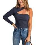 Azura Exchange One Shoulder Ribbed Top - L