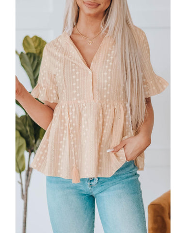 Azura Exchange Split V Neck Print Babydoll Top - L