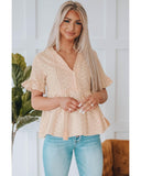 Azura Exchange Split V Neck Print Babydoll Top - L