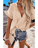 Azura Exchange Split V Neck Print Babydoll Top - L