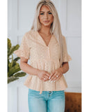 Azura Exchange Split V Neck Print Babydoll Top - L