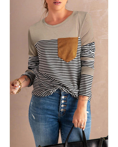 Azura Exchange Pinstripe Patch Pocket Top - M