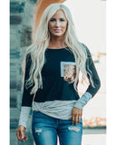 Azura Exchange Sequins Splicing Long Sleeve Top - 2XL