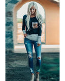 Azura Exchange Sequins Splicing Long Sleeve Top - XL