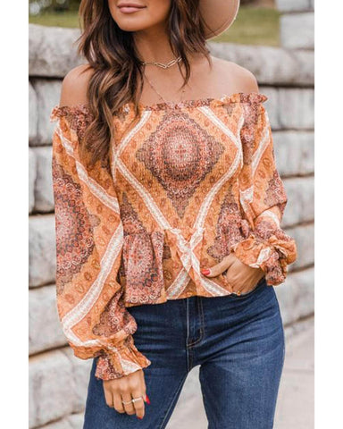 Azura Exchange Ruffled Smocked Off Shoulder Blouse - M