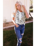 Azura Exchange Snakeskin Leopard Color Block Cold Shoulder T-shirt - L