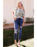 Azura Exchange Snakeskin Leopard Color Block Cold Shoulder T-shirt - L