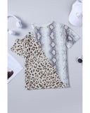 Azura Exchange Snakeskin Leopard Color Block Cold Shoulder T-shirt - L