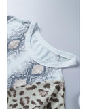 Azura Exchange Snakeskin Leopard Color Block Cold Shoulder T-shirt - L