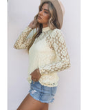 Azura Exchange Mock Neck Lace Blouse - L