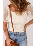 Azura Exchange Lace Mesh Crochet Patchwork Shirred Blouse - 2XL