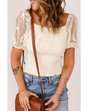 Azura Exchange Lace Mesh Crochet Patchwork Shirred Blouse - L