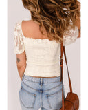 Azura Exchange Lace Mesh Crochet Patchwork Shirred Blouse - XL