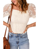 Azura Exchange Lace Mesh Crochet Patchwork Shirred Blouse - XL