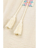 Azura Exchange Tassel Drawstring Embroidered V Neck Top - L