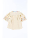 Azura Exchange Tassel Drawstring Embroidered V Neck Top - L