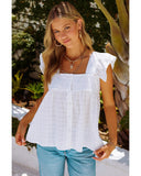 Azura Exchange Puckered Texturing Ruffled Cap Sleeves Babydoll Top - L