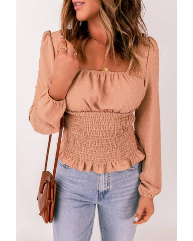 Azura Exchange Swiss Dot Smocked Waist Top - L