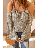 Azura Exchange Printed Frilled Cold Shoulder Bell Sleeve Blouse - 2XL