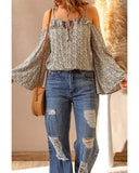 Azura Exchange Printed Frilled Cold Shoulder Bell Sleeve Blouse - XL