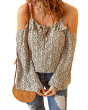 Azura Exchange Printed Frilled Cold Shoulder Bell Sleeve Blouse - XL