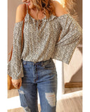 Azura Exchange Printed Frilled Cold Shoulder Bell Sleeve Blouse - XL