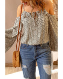 Azura Exchange Printed Frilled Cold Shoulder Bell Sleeve Blouse - XL