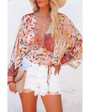 Azura Exchange Floral Print Patchwork Wrap V Neck Blouse - S