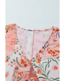 Azura Exchange Floral Print Patchwork Wrap V Neck Blouse - S