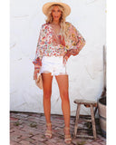 Azura Exchange Floral Print Patchwork Wrap V Neck Blouse - S