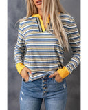 Azura Exchange Button Neck Striped Knit Long Sleeve Top - XL