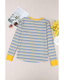 Azura Exchange Button Neck Striped Knit Long Sleeve Top - XL