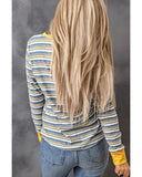 Azura Exchange Button Neck Striped Knit Long Sleeve Top - XL