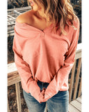 Azura Exchange Split V Neck Long Sleeve Top - XL