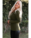 Azura Exchange Eyelet Neckline Ribbed Knit Long Sleeve Top - M