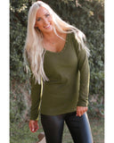 Azura Exchange Eyelet Neckline Ribbed Knit Long Sleeve Top - S