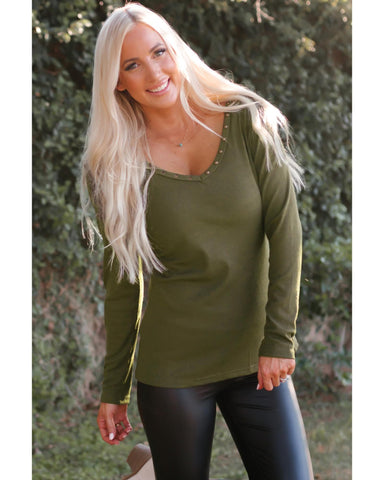 Azura Exchange Eyelet Neckline Ribbed Knit Long Sleeve Top - S