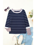 Azura Exchange Color Block Cuffs Rib Knit Striped Pullover - L