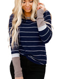 Azura Exchange Color Block Cuffs Rib Knit Striped Pullover - L