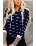 Azura Exchange Color Block Cuffs Rib Knit Striped Pullover - L