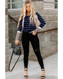 Azura Exchange Color Block Cuffs Rib Knit Striped Pullover - L