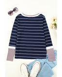 Azura Exchange Color Block Cuffs Rib Knit Striped Pullover - L
