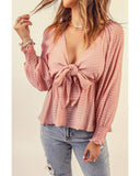 Azura Exchange Textured Tie Front Peplum Blouse - 2XL