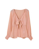 Azura Exchange Textured Tie Front Peplum Blouse - 2XL