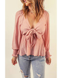 Azura Exchange Textured Tie Front Peplum Blouse - 2XL