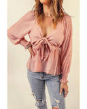 Azura Exchange Textured Tie Front Peplum Blouse - 2XL