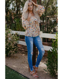 Azura Exchange Floral Front Tie Top in Multicolor Faux Two-piece Design - 2XL