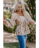 Azura Exchange Floral Front Tie Top in Multicolor Faux Two-piece Design - 2XL