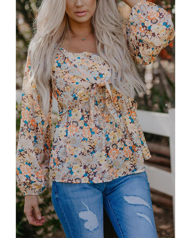 Azura Exchange Floral Front Tie Top in Multicolor Faux Two-piece Design - XL