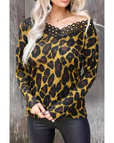 Azura Exchange Lace Splicing Hollow Out Leopard Blouse - XL
